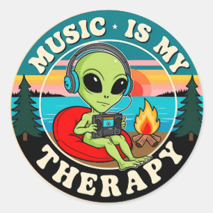 Muziek is mijn therapie ronde sticker