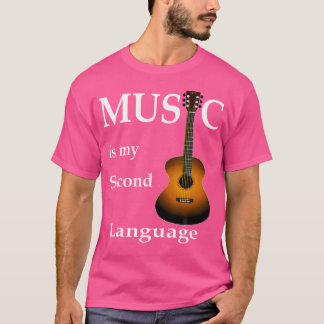 Muziek is mijn tweede taal akoestische gitaarkunst t-shirt
