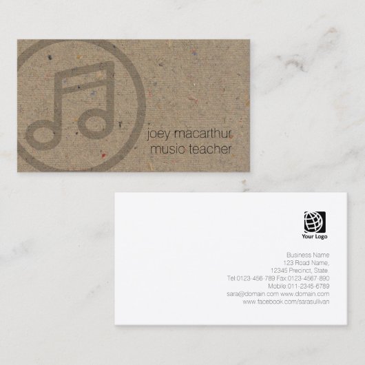 Muziek Leraar Muziek Notitie Icon Muzikant Visitekaartje (Voorkant / Achterkant)