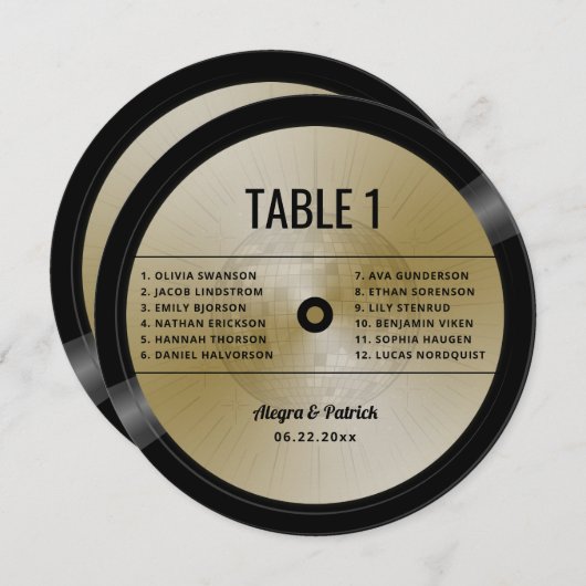 Muziek LP Vinyl Disco Ball Trouwtafel Kaart (Voorkant / Achterkant)