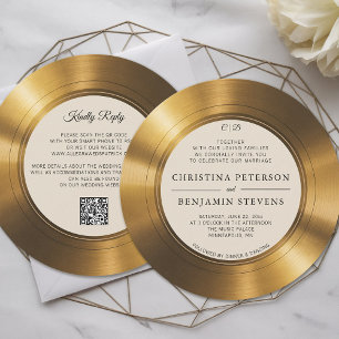 Muziek  LP Vinyl Gold Elegant Modern Wedding Kaart