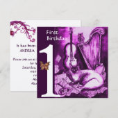 MUZIEK MAKEN CAT, Paarse eerste verjaardag OWL Kaart (Voorkant / Achterkant)