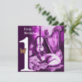 MUZIEK MAKEN CAT, Paarse eerste verjaardag OWL Kaart (Staand voorkant)