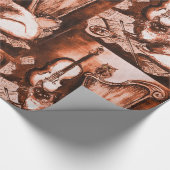 MUZIEK MAKING CAT,OWL,Musical Instruments Brown Cadeaupapier (Hoek)