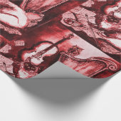 MUZIEK MAKING CAT,OWL,Musical Instruments Red Whit Cadeaupapier (Hoek)