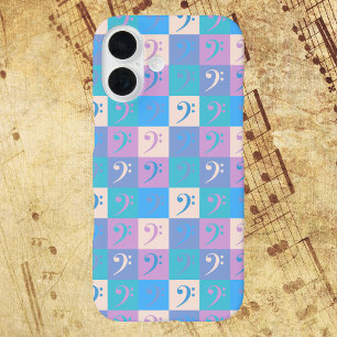 Muziek met basssleutel pastel patroon iPhone 16 hoesje