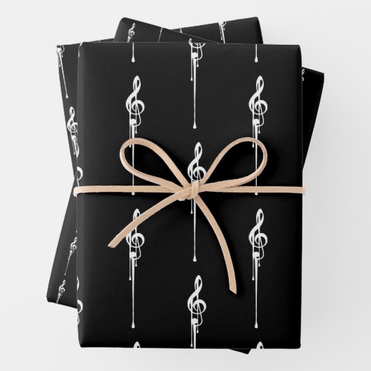 Muziek Motif Melting Treble Clef White en Black Inpakpapier Vel (In situ)