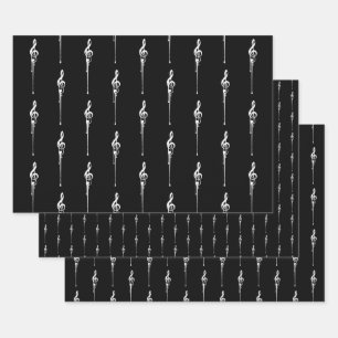 Muziek Motif Melting Treble Clef White en Black Inpakpapier Vel