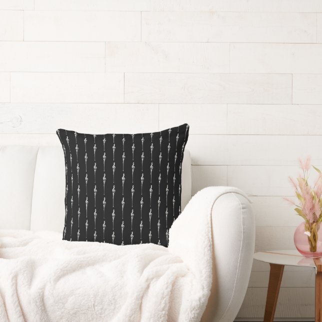 Muziek Motif Melting Treble Clef White en Black Kussen (Bank)