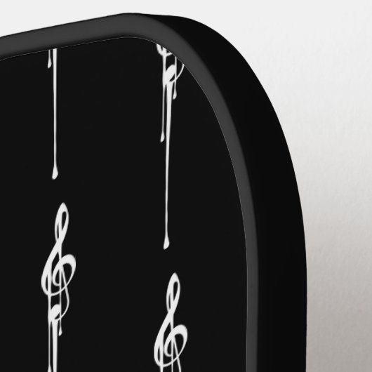 Muziek Motif Melting Treble Clef White en Black Pickleball Paddle (Links Detail)