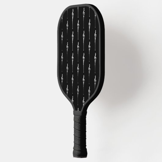 Muziek Motif Melting Treble Clef White en Black Pickleball Paddle (Links)