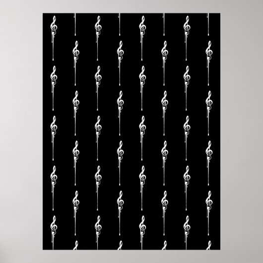 Muziek Motif Melting Treble Clef White en Black Poster (Voorkant)