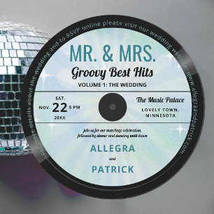 Muziek Mr. Mrs Groovy Blue Retro Vintage bruiloft Kaart