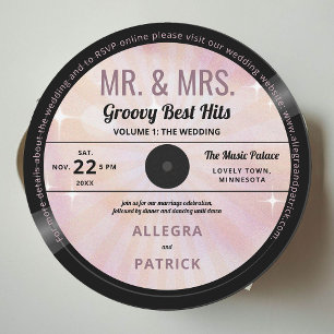 Muziek Mr. Mrs. Groovy Lila Retro Vintage bruiloft Kaart