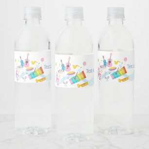 muziek, muziekinstrumenten drum kinder zingend waterfles etiket