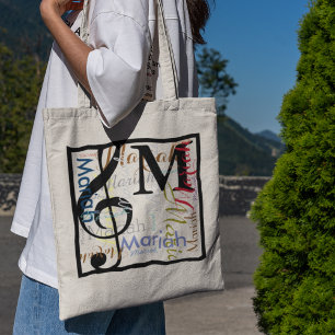 Muziek. muzieknoot. treble sleutel met haar naam tote bag