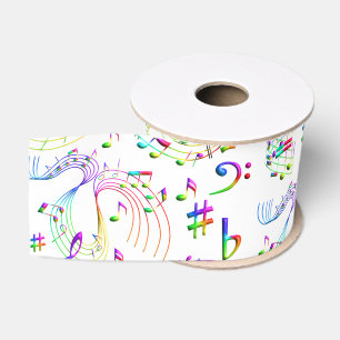 Muziek, muzieknoten, kleurrijk grosgrain lint