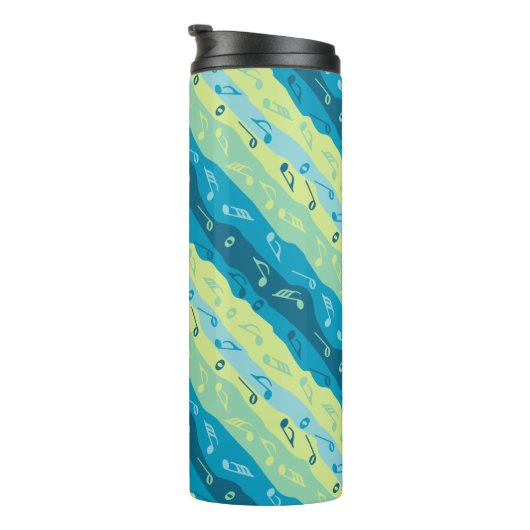 Muziek Note Strepen Bruin en Blauw Thermosbeker (Geroteerd rechts)