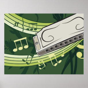 Muziek op mondharmonica poster