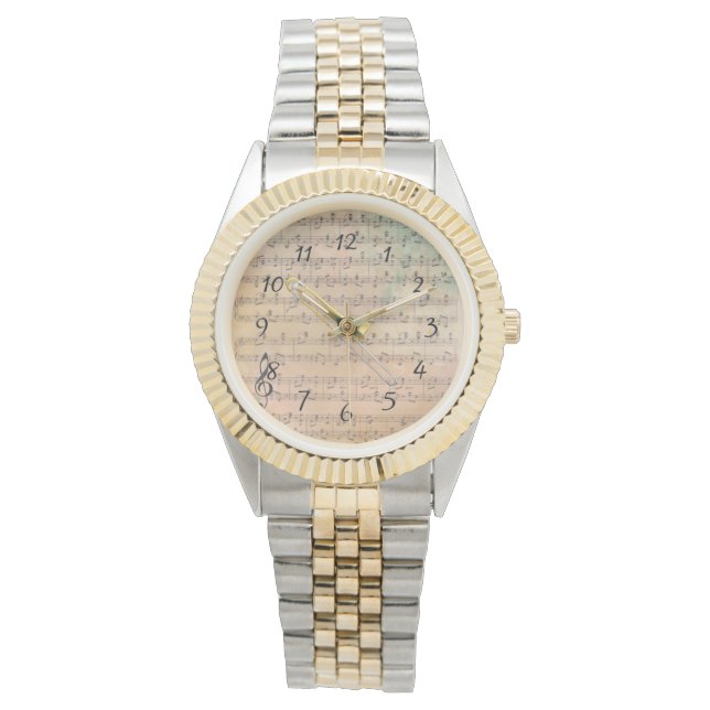 Muziek op  pagina's met een trombone horloge (Voorkant)