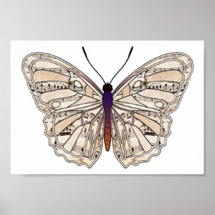 Muziek op  vellen - Poster met vlinder