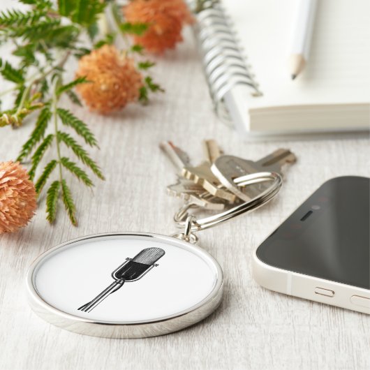  muziek, oude, gefashioned Retro-microfoon Sleutelhanger (Zijkant)