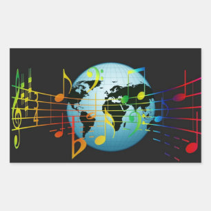 Muziek over de hele wereld rechthoekige sticker