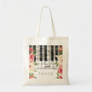 muziek piano bloemen decor tote bag