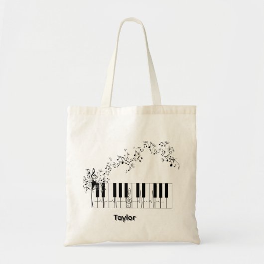 Muziek Piano Bloemen Naam canvas tas (Voorkant)