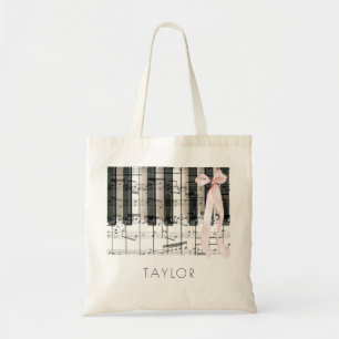 Muziek Piano Pink Ribbon Naam Tote Bag