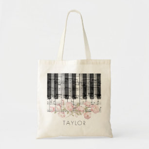 muziek piano roze pioenrozen naam tote bag