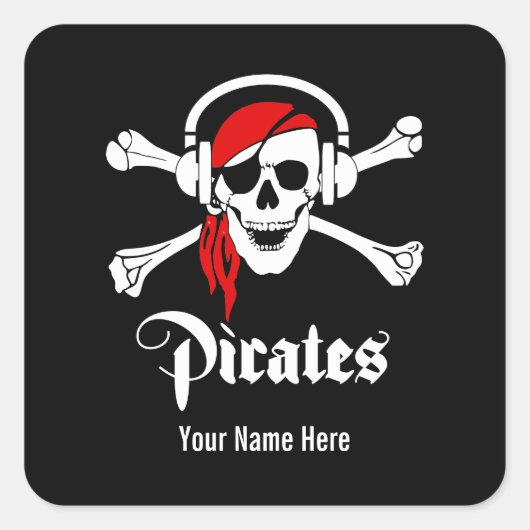 Muziek Pirate Skull Vierkante Sticker (Voorkant)