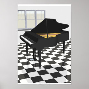 Muziek Poster: Grand Piano en Tegels: 3D-model Poster