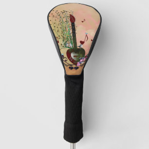 Muziek, prachtige harthakker met bloemen, vogels golfheadcover