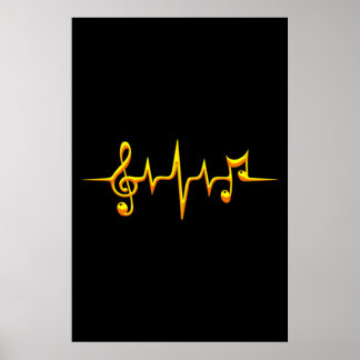 Muziek pulse Notes Clef Frequency Wave Sound Poster