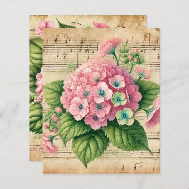  Muziek Roze & Groene Hydrangea Scrapbook (Voorkant / Achterkant)