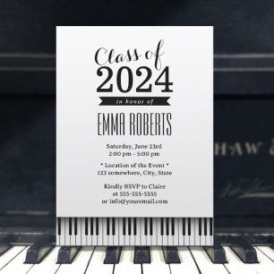 Muziek School Simple Piano Keys Graduation Party Kaart