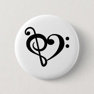Muziek Sleutel Liefdeshart Ronde Button 5,7 Cm
