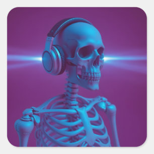 Muziek Sterft Nooit Skelet Vierkante Sticker