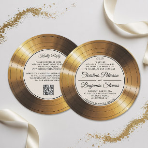 Muziek Thema LP Vinyl Goud Elegant Huwelijk Kaart