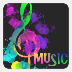 Muziek Thema Rainbow Treble Clef Vierkante Sticker