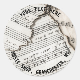 Muziek thema sticker. Muzieknoten, bewerkbare teks Ronde Sticker