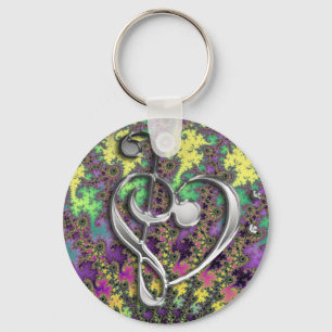 Muziek Treble Bass Clef Heart op kleurrijk fractal Sleutelhanger