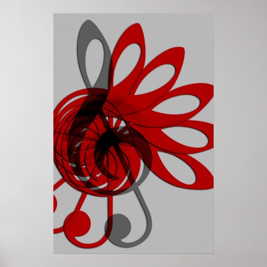 Muziek Treble Clef Abstract in grijs rood en zwart Poster (Voorkant)