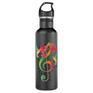 Muziek Treble Clef Rozen Hummingbird Muzieknoten M Waterfles