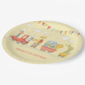 Muziek trein met wilde dieren kinderen verjaardag papieren bordje (Gekanteld)