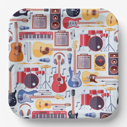 Muziek Verjaardag Party Instrumenten Papieren Bordje (Voorkant)