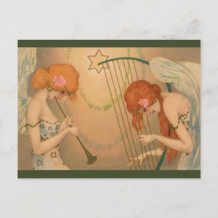  Muziek Victoriaans Angel Musicians Flute Harp Briefkaart
