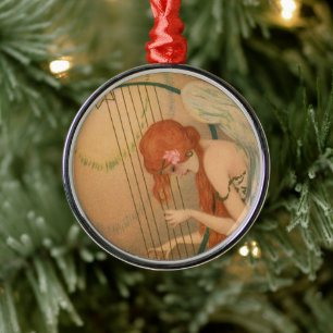  Muziek Victoriaans Angel Musicians Flute Harp Metalen Ornament