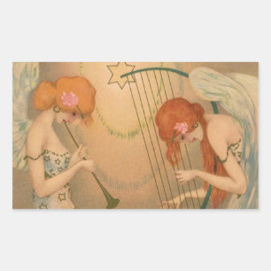  Muziek Victoriaans Angel Musicians Flute Harp Rechthoekige Sticker